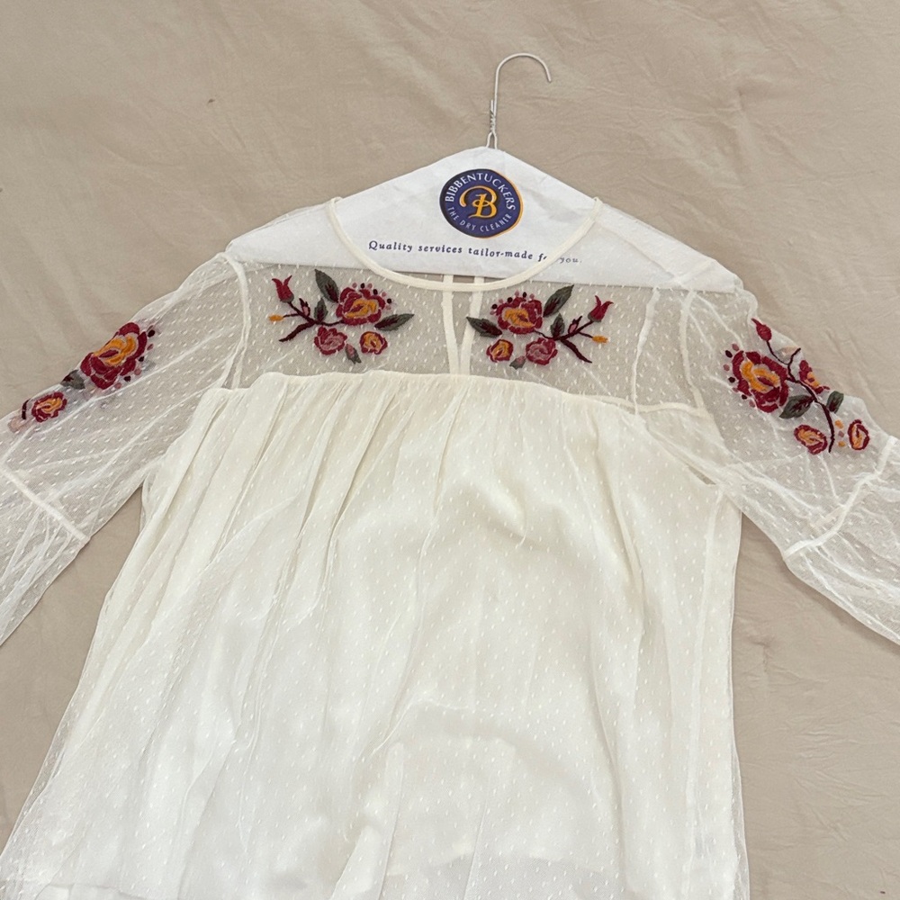 Tucker White Blouse with Floral Embroidery